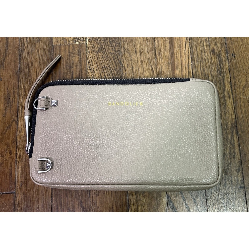 Bandolier Expanded Zip Pouch Pebbled Leather in Taupe With Silver (no strap)